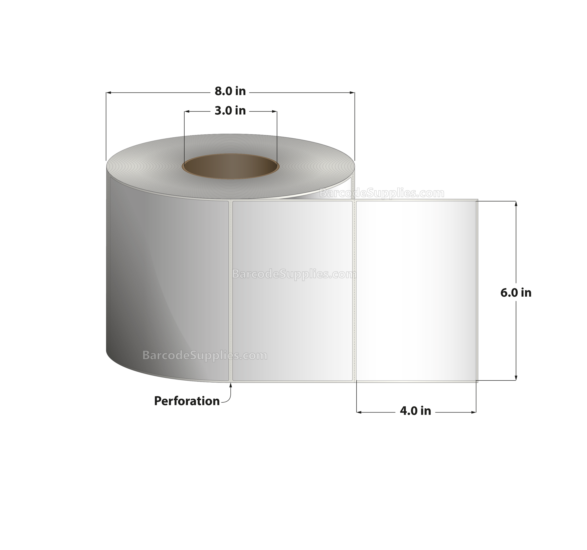 6 x 4 Thermal Transfer White Labels With Permanent Adhesive - Perforated - 1500 Labels Per Roll - Carton Of 4 Rolls - 6000 Labels Total - MPN: RT-6-4-1500-3