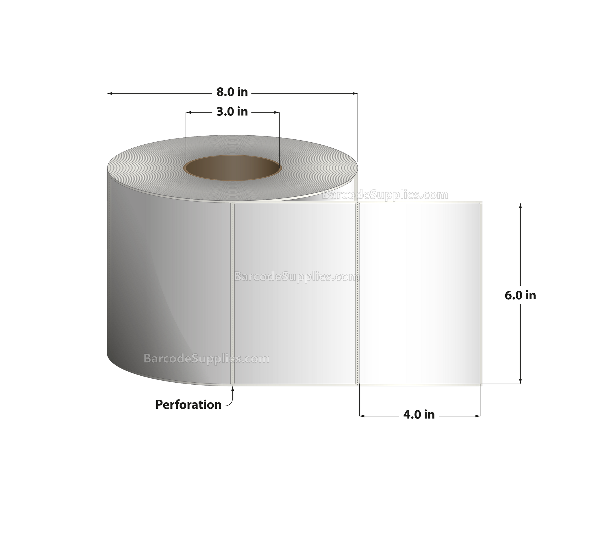 6 x 4 Thermal Transfer White Labels With Permanent Acrylic Adhesive - Perforated - 1500 Labels Per Roll - Carton Of 4 Rolls - 6000 Labels Total - MPN: TH64-1P