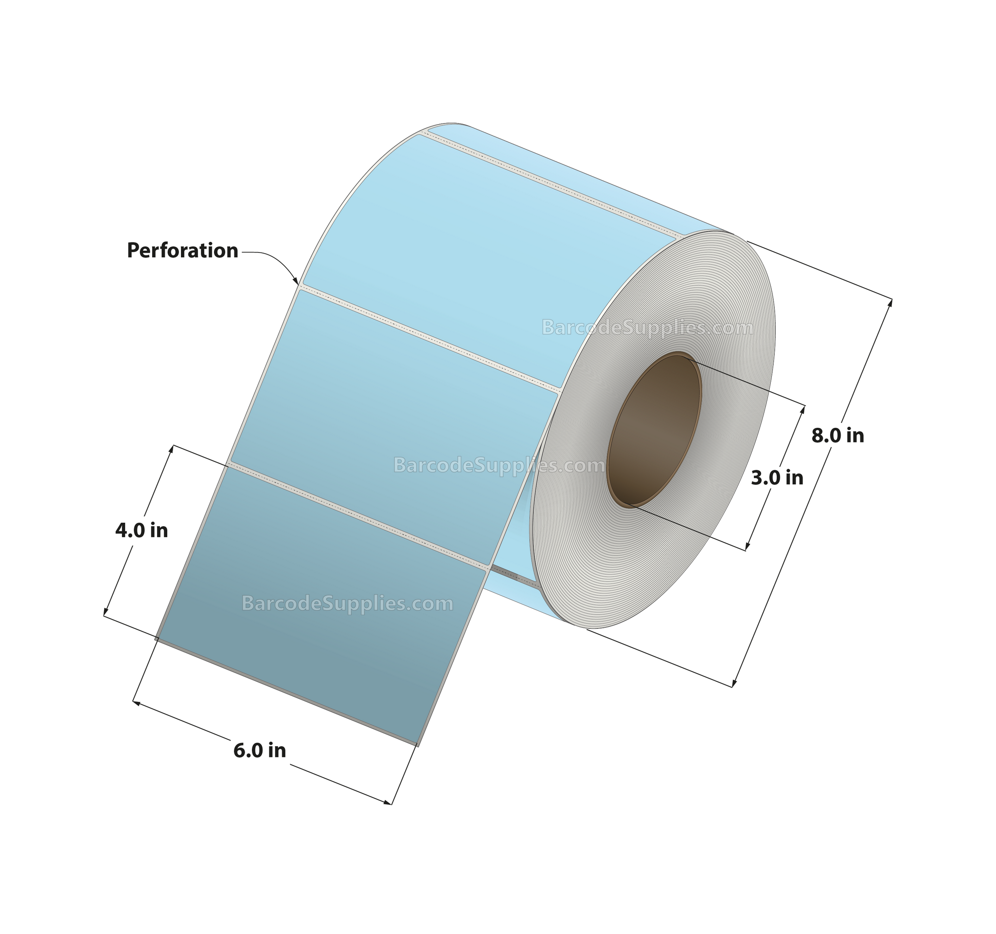 6 x 4 Thermal Transfer 290 Blue Labels With Permanent Adhesive - Perforated - 1500 Labels Per Roll - Carton Of 4 Rolls - 6000 Labels Total - MPN: RFC-6-4-1500-BL