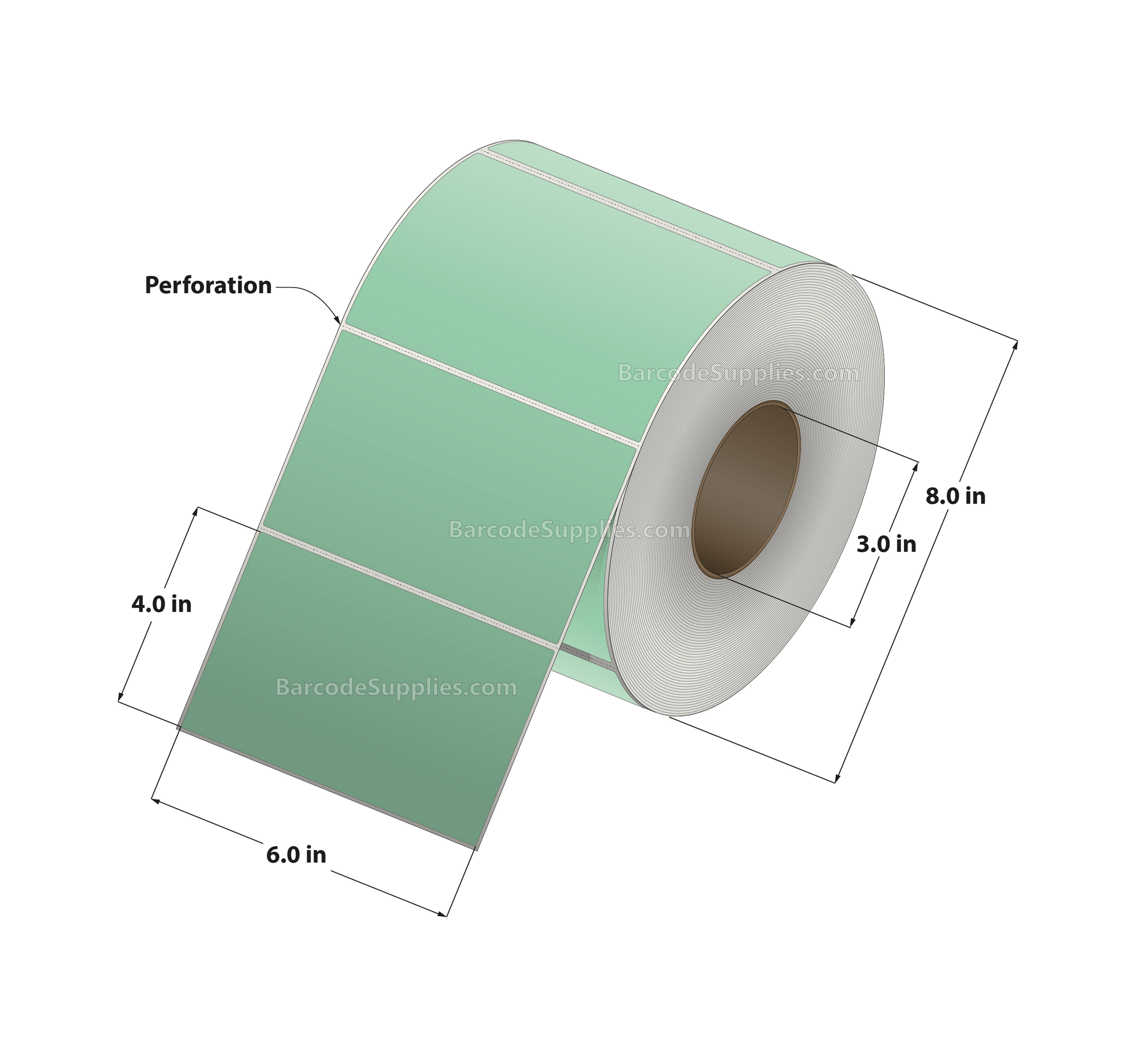 6 x 4 Thermal Transfer 345 Green Labels With Permanent Adhesive - Perforated - 1500 Labels Per Roll - Carton Of 4 Rolls - 6000 Labels Total - MPN: RFC-6-4-1500-GR