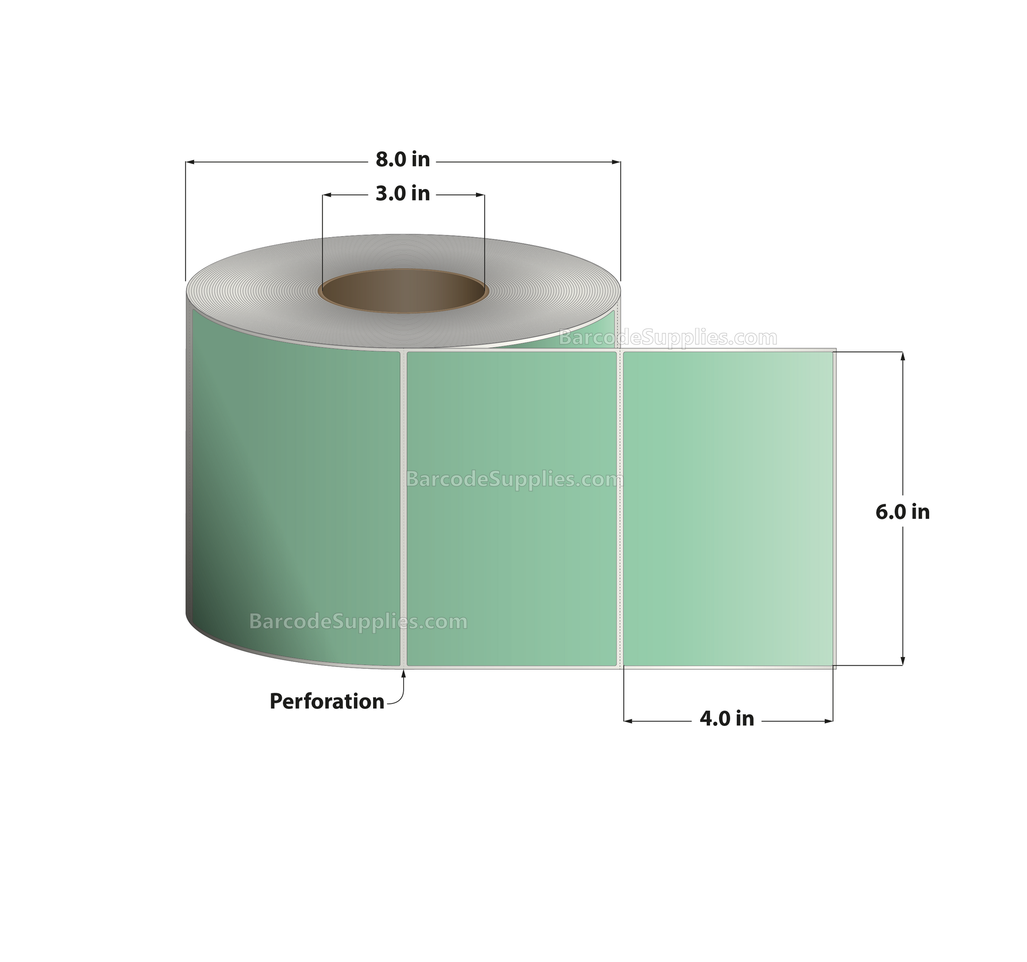 6 x 4 Thermal Transfer 345 Green Labels With Permanent Adhesive - Perforated - 1500 Labels Per Roll - Carton Of 4 Rolls - 6000 Labels Total - MPN: RFC-6-4-1500-GR