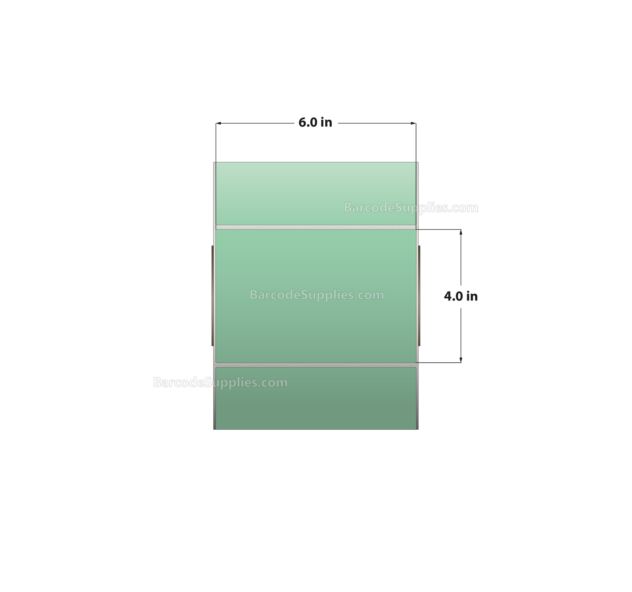 6 x 4 Thermal Transfer 345 Green Labels With Permanent Adhesive - Perforated - 1500 Labels Per Roll - Carton Of 4 Rolls - 6000 Labels Total - MPN: RFC-6-4-1500-GR