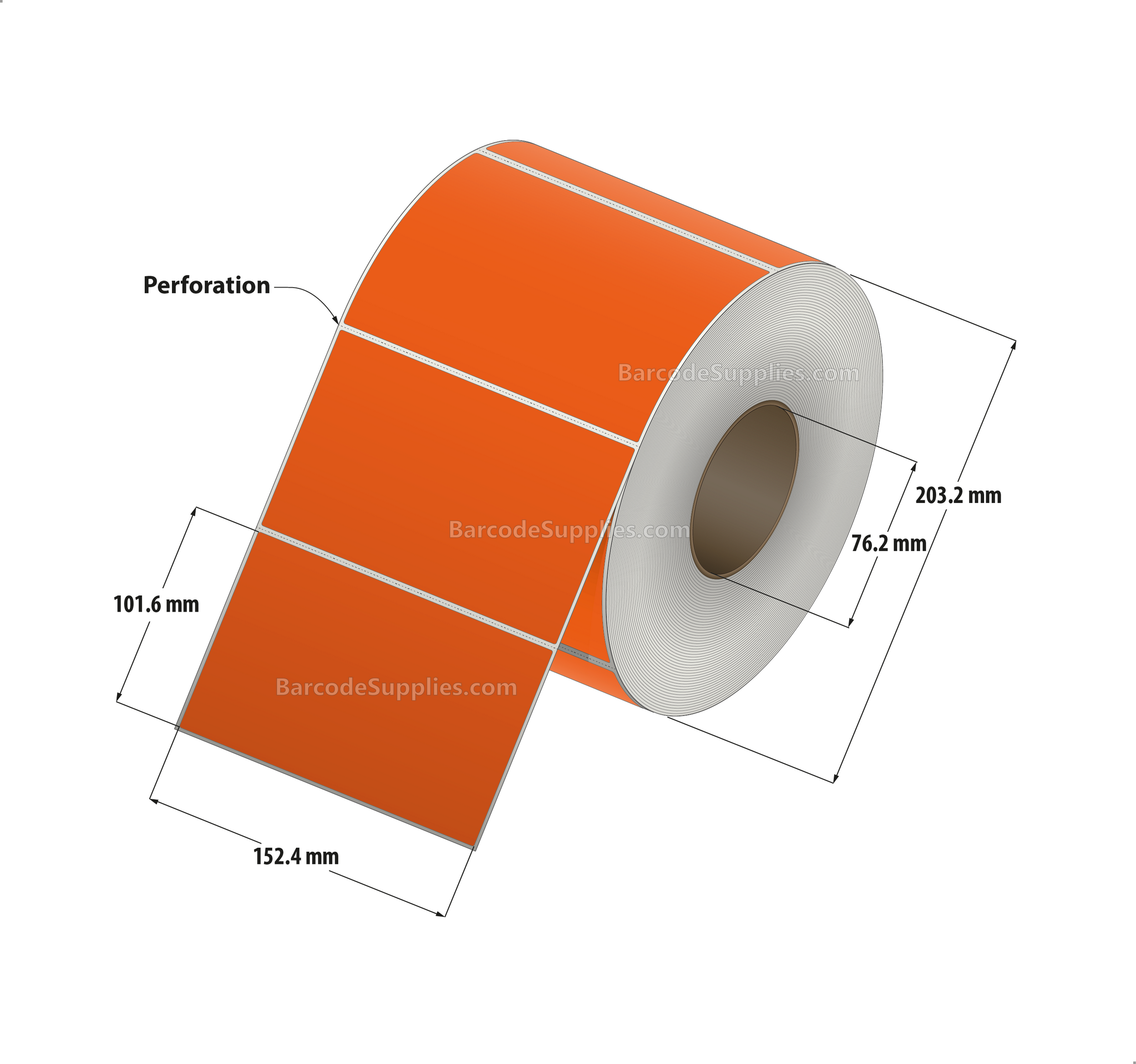 6 x 4 Thermal Transfer 1495 Orange Labels With Permanent Adhesive - Perforated - 1500 Labels Per Roll - Carton Of 4 Rolls - 6000 Labels Total - MPN: RFC-6-4-1500-OR