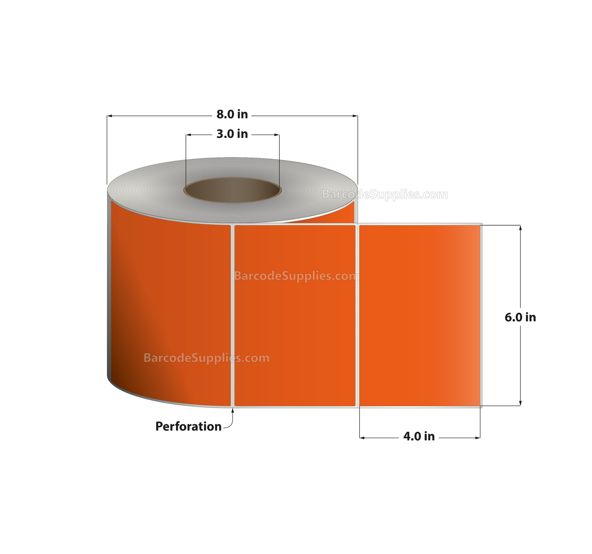 6 x 4 Thermal Transfer 1495 Orange Labels With Permanent Adhesive - Perforated - 1500 Labels Per Roll - Carton Of 4 Rolls - 6000 Labels Total - MPN: RFC-6-4-1500-OR