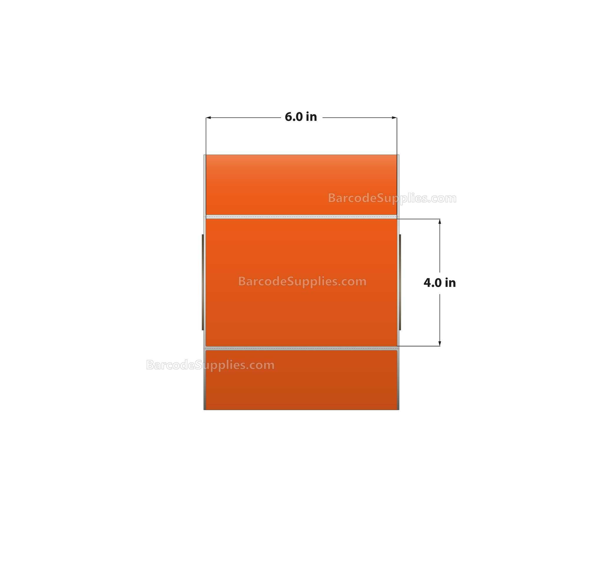 6 x 4 Thermal Transfer 1495 Orange Labels With Permanent Adhesive - Perforated - 1500 Labels Per Roll - Carton Of 4 Rolls - 6000 Labels Total - MPN: RFC-6-4-1500-OR