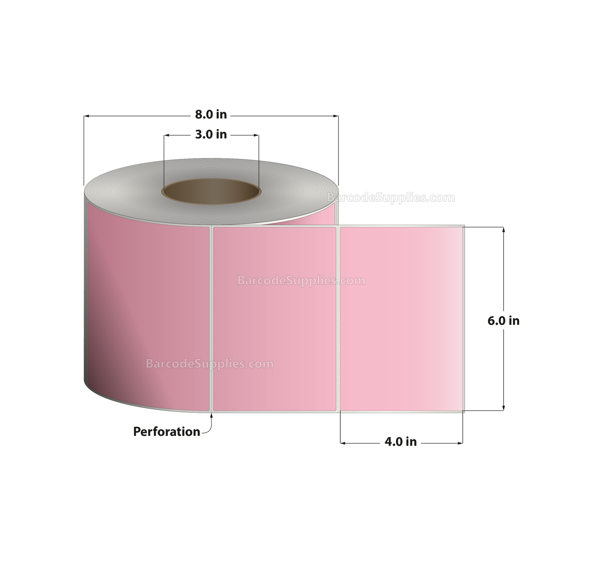 6 x 4 Thermal Transfer 176 Pink Labels With Permanent Adhesive - Perforated - 1500 Labels Per Roll - Carton Of 4 Rolls - 6000 Labels Total - MPN: RFC-6-4-1500-PK