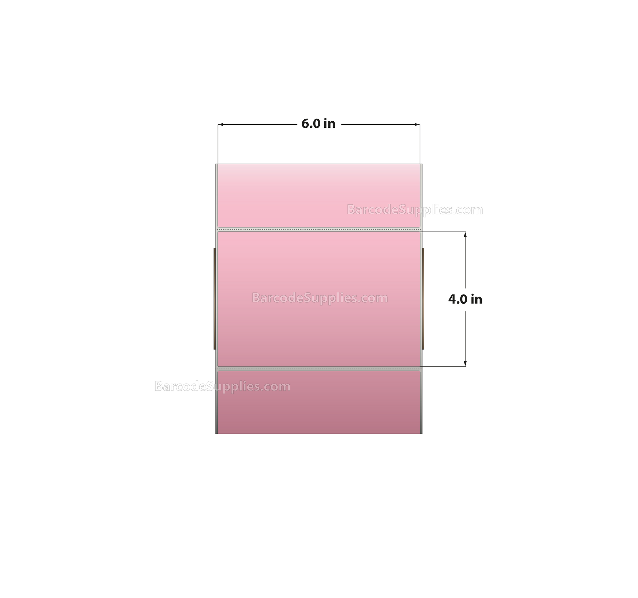 6 x 4 Thermal Transfer 176 Pink Labels With Permanent Adhesive - Perforated - 1500 Labels Per Roll - Carton Of 4 Rolls - 6000 Labels Total - MPN: RFC-6-4-1500-PK