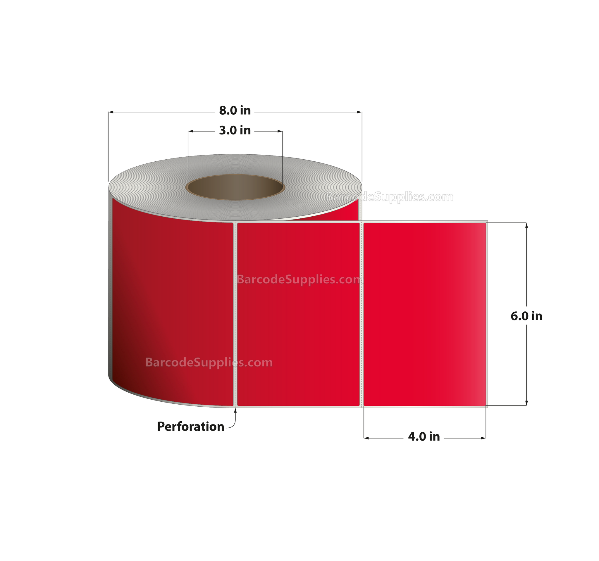 6 x 4 Thermal Transfer 032 Red Labels With Permanent Adhesive - Perforated - 1500 Labels Per Roll - Carton Of 4 Rolls - 6000 Labels Total - MPN: RFC-6-4-1500-RD