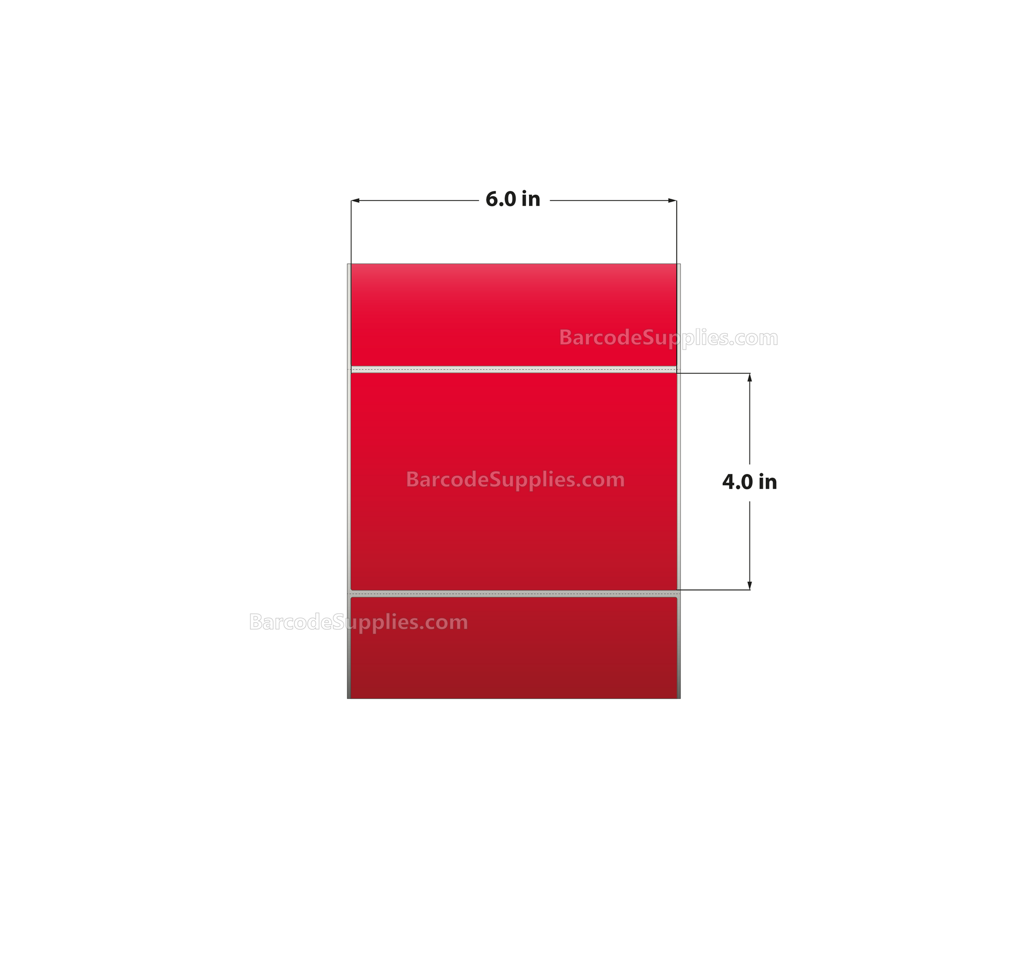 6 x 4 Thermal Transfer 032 Red Labels With Permanent Adhesive - Perforated - 1500 Labels Per Roll - Carton Of 4 Rolls - 6000 Labels Total - MPN: RFC-6-4-1500-RD