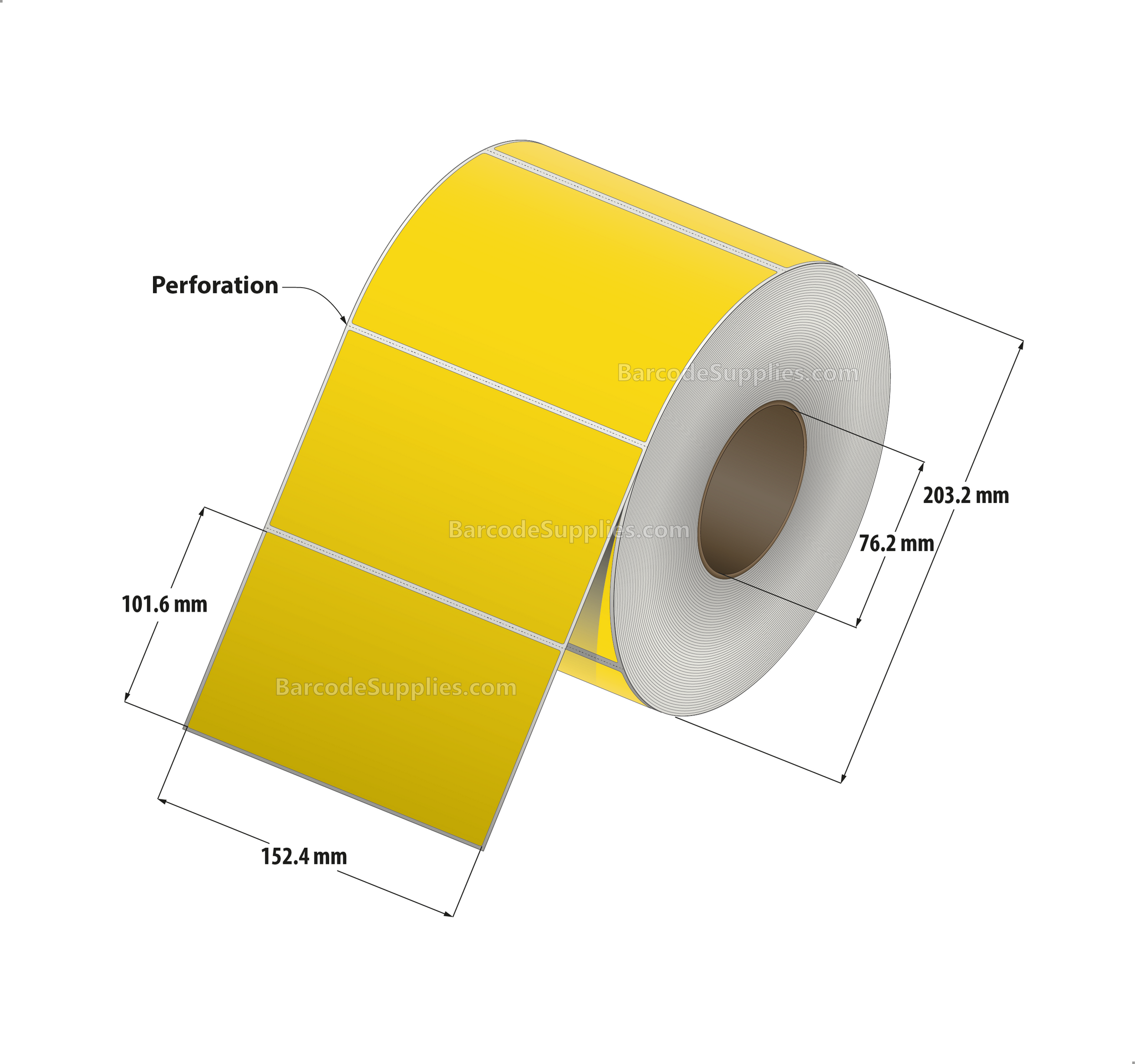 6 x 4 Thermal Transfer Pantone Yellow Labels With Permanent Adhesive - Perforated - 1500 Labels Per Roll - Carton Of 4 Rolls - 6000 Labels Total - MPN: RFC-6-4-1500-YL