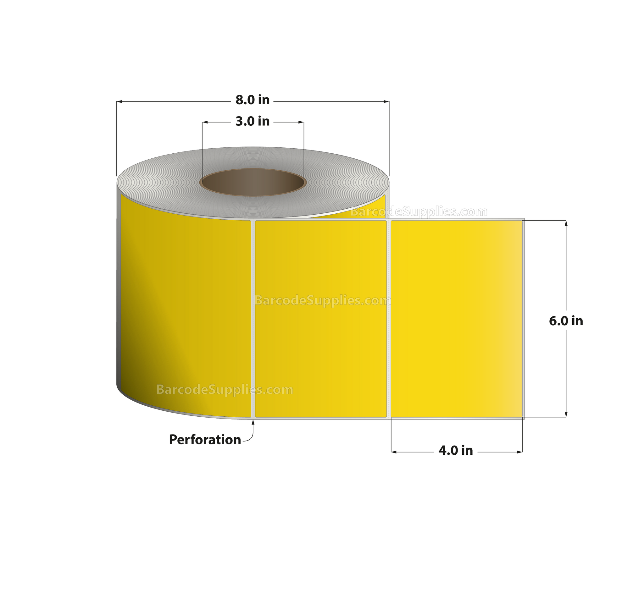 6 x 4 Thermal Transfer Pantone Yellow Labels With Permanent Adhesive - Perforated - 1500 Labels Per Roll - Carton Of 4 Rolls - 6000 Labels Total - MPN: RFC-6-4-1500-YL