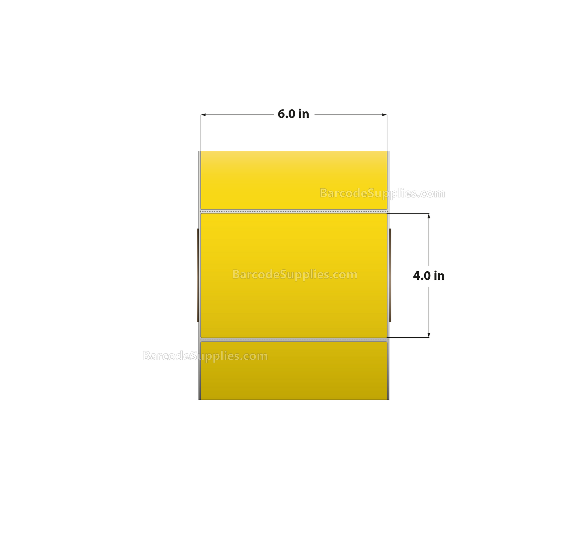 6 x 4 Thermal Transfer Pantone Yellow Labels With Permanent Adhesive - Perforated - 1500 Labels Per Roll - Carton Of 4 Rolls - 6000 Labels Total - MPN: RFC-6-4-1500-YL