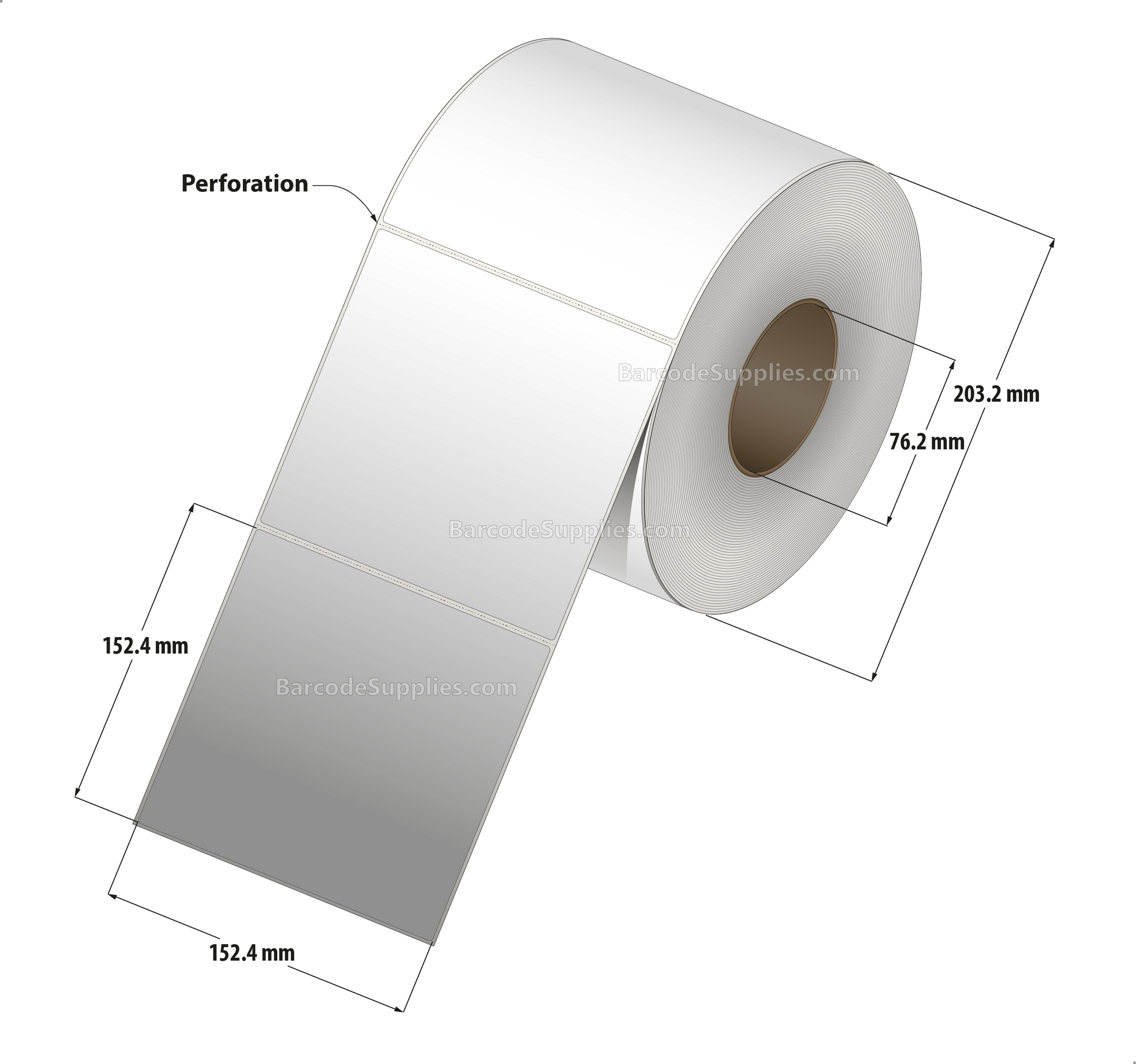 6 x 6 Thermal Transfer White Labels With Permanent Adhesive - Perforated - 1000 Labels Per Roll - Carton Of 4 Rolls - 4000 Labels Total - MPN: RT-6-6-1000-3