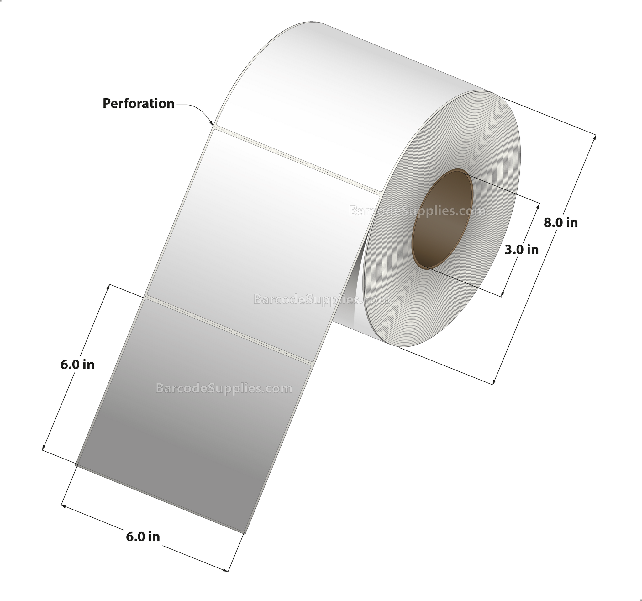 6 x 6 Direct Thermal White Labels With Acrylic Adhesive - Perforated - 1000 Labels Per Roll - Carton Of 4 Rolls - 4000 Labels Total - MPN: RD-6-6-1000-3 - BarcodeSource, Inc.