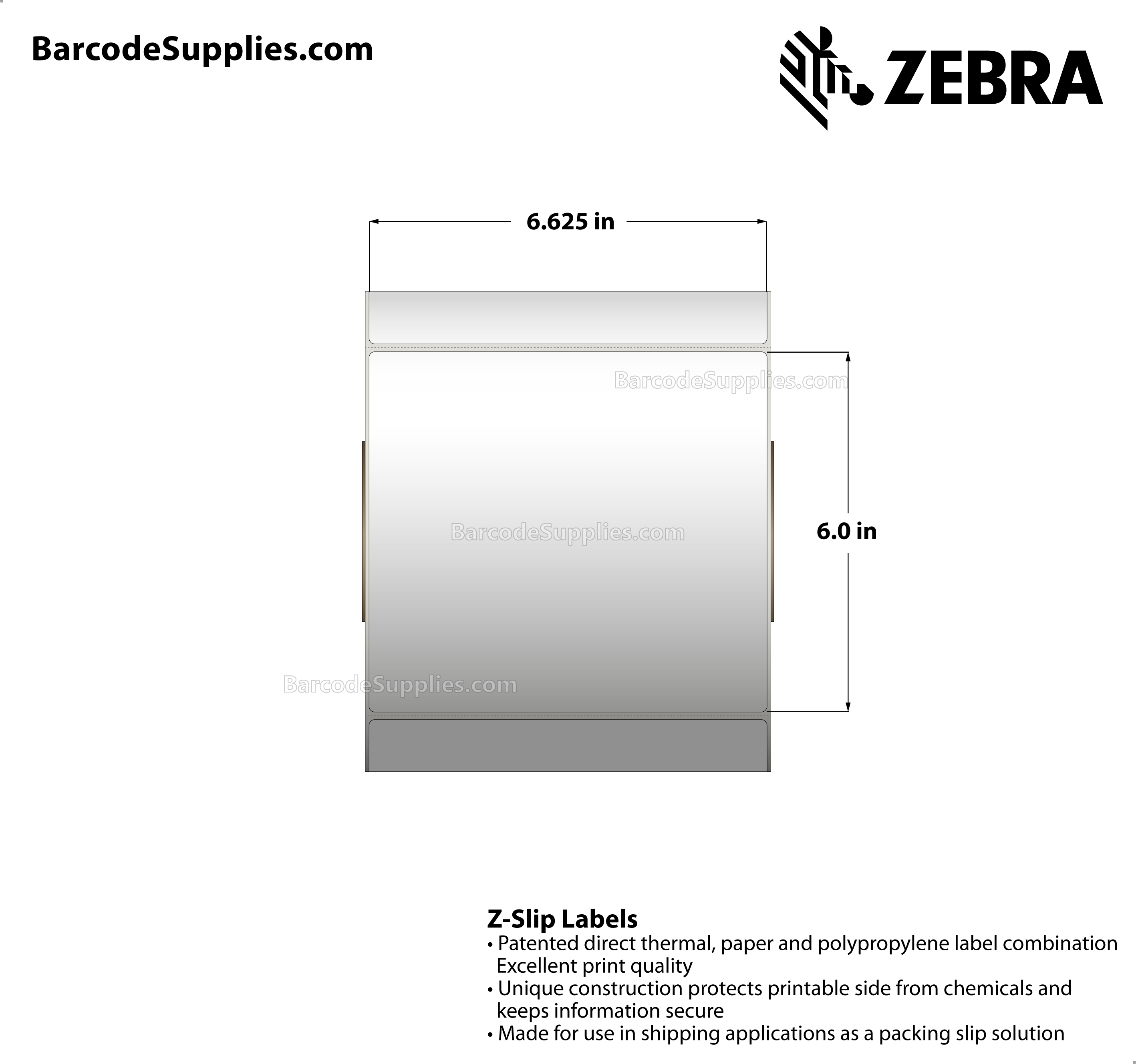 6.625 x 6 Direct Thermal White Z-Slip Labels With Permanent Adhesive - All-in-one packing slip solution - Perforated - 660 Labels Per Roll - Carton Of 2 Rolls - 1320 Labels Total - MPN: 10004425