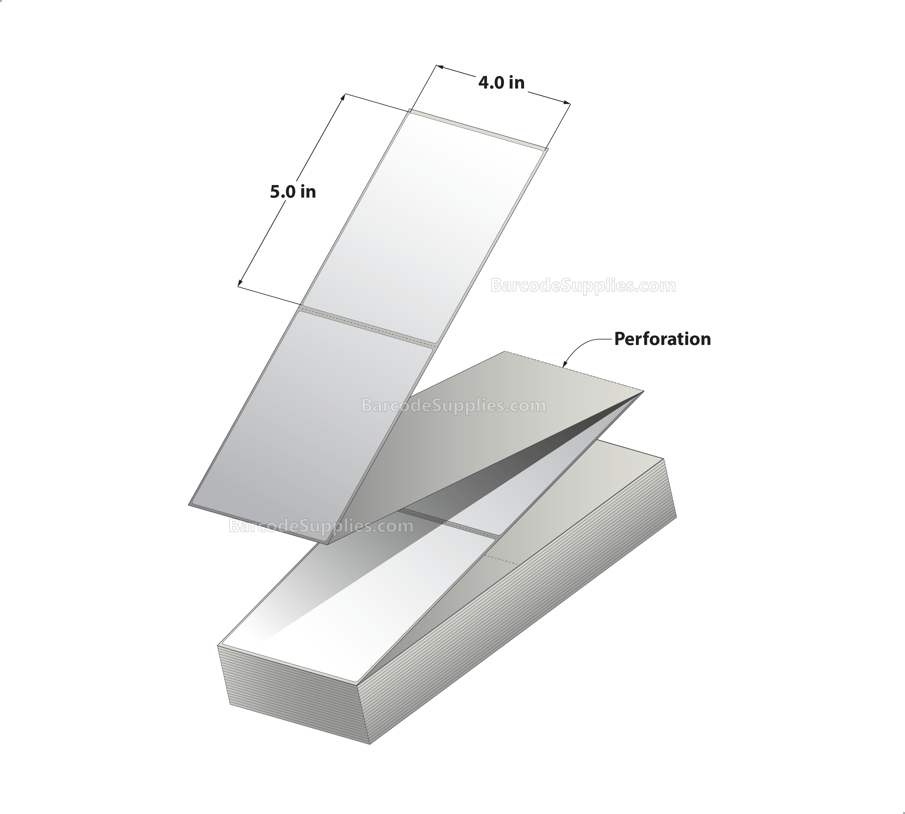 4 x 5 Thermal Transfer White Labels With Permanent Acrylic Adhesive - Perforated - 2500 Labels Per Stack - Carton Of 2 Stacks - 5000 Labels Total - MPN: THF45-1