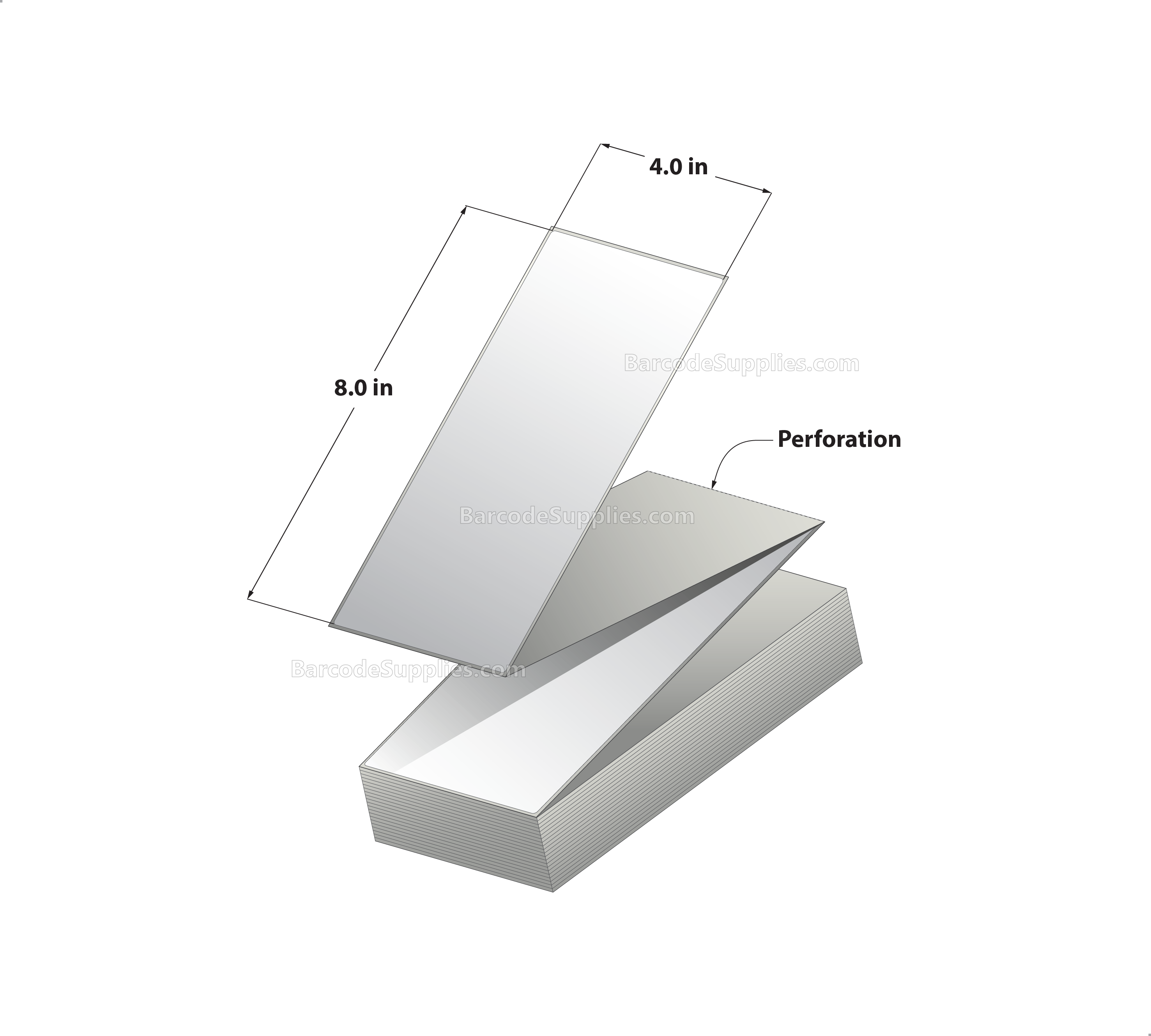 4 x 8 Thermal Transfer White Labels With Permanent Acrylic Adhesive - Perforated - 1250 Labels Per Stack - Carton Of 2 Stacks - 2500 Labels Total - MPN: THF48-1