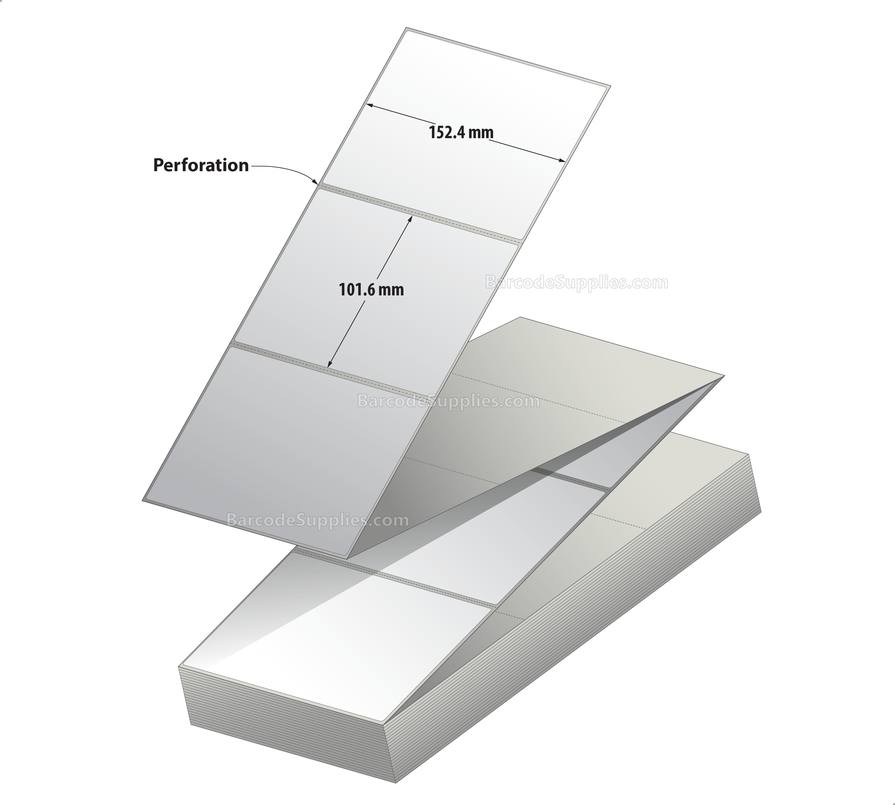 6 x 4 Thermal Transfer White Labels With Permanent Adhesive - Perforated - 1500 Labels Per Stack - Carton Of 2 Stacks - 3000 Labels Total - MPN: RT-6-4-1500-FF