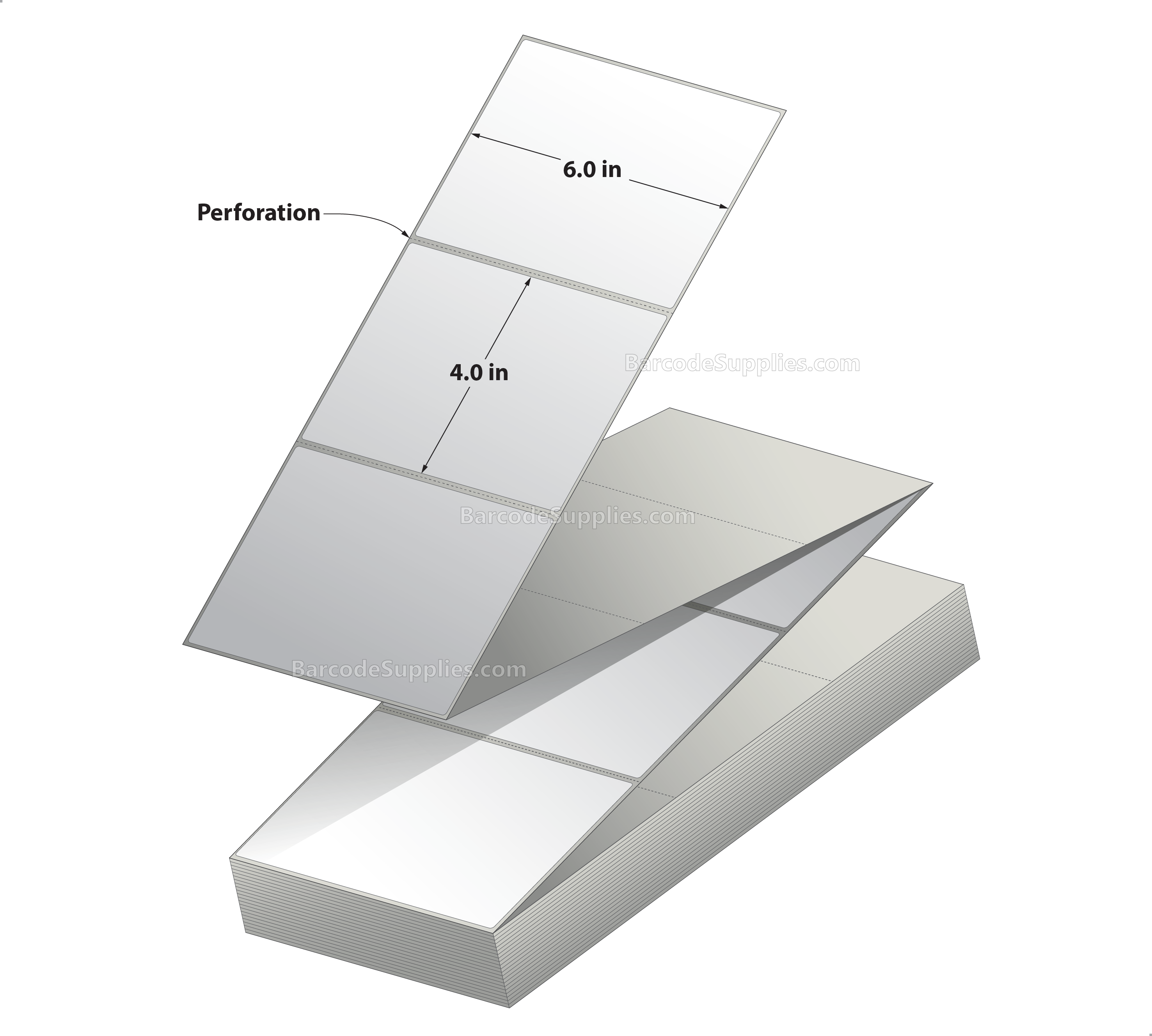 6 x 4 Thermal Transfer White Labels With Permanent Adhesive - Perforated - 1500 Labels Per Stack - Carton Of 2 Stacks - 3000 Labels Total - MPN: RT-6-4-1500-FF