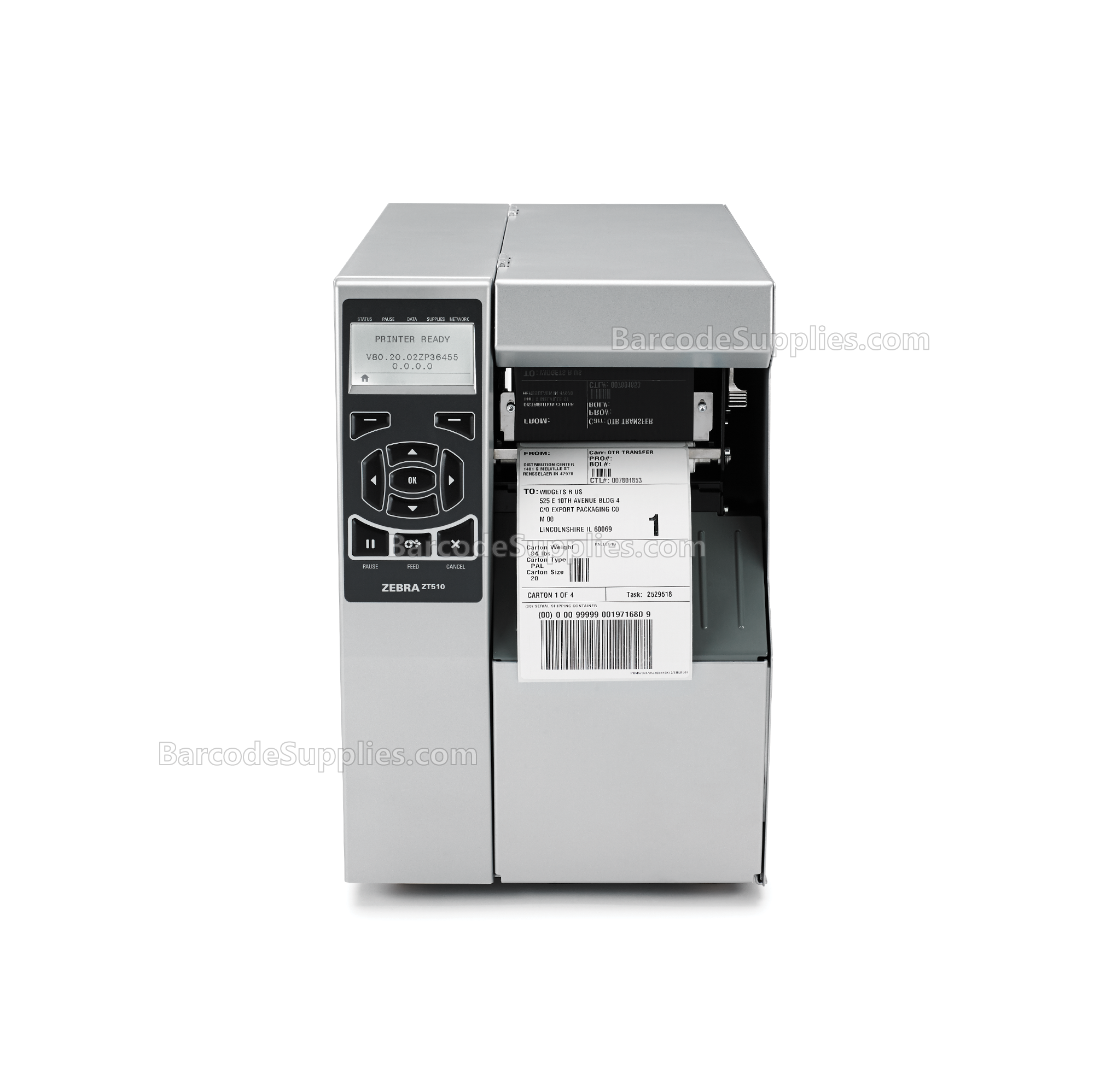 Zebra ZT510 Thermal Transfer Printer - 203 dpi, UK/AU/JP/EU Cords, Serial, USB, Gigabit Ethernet, Bluetooth 4.0, Tear, Mono, ZPL - MPN: ZT51042-T110000Z
